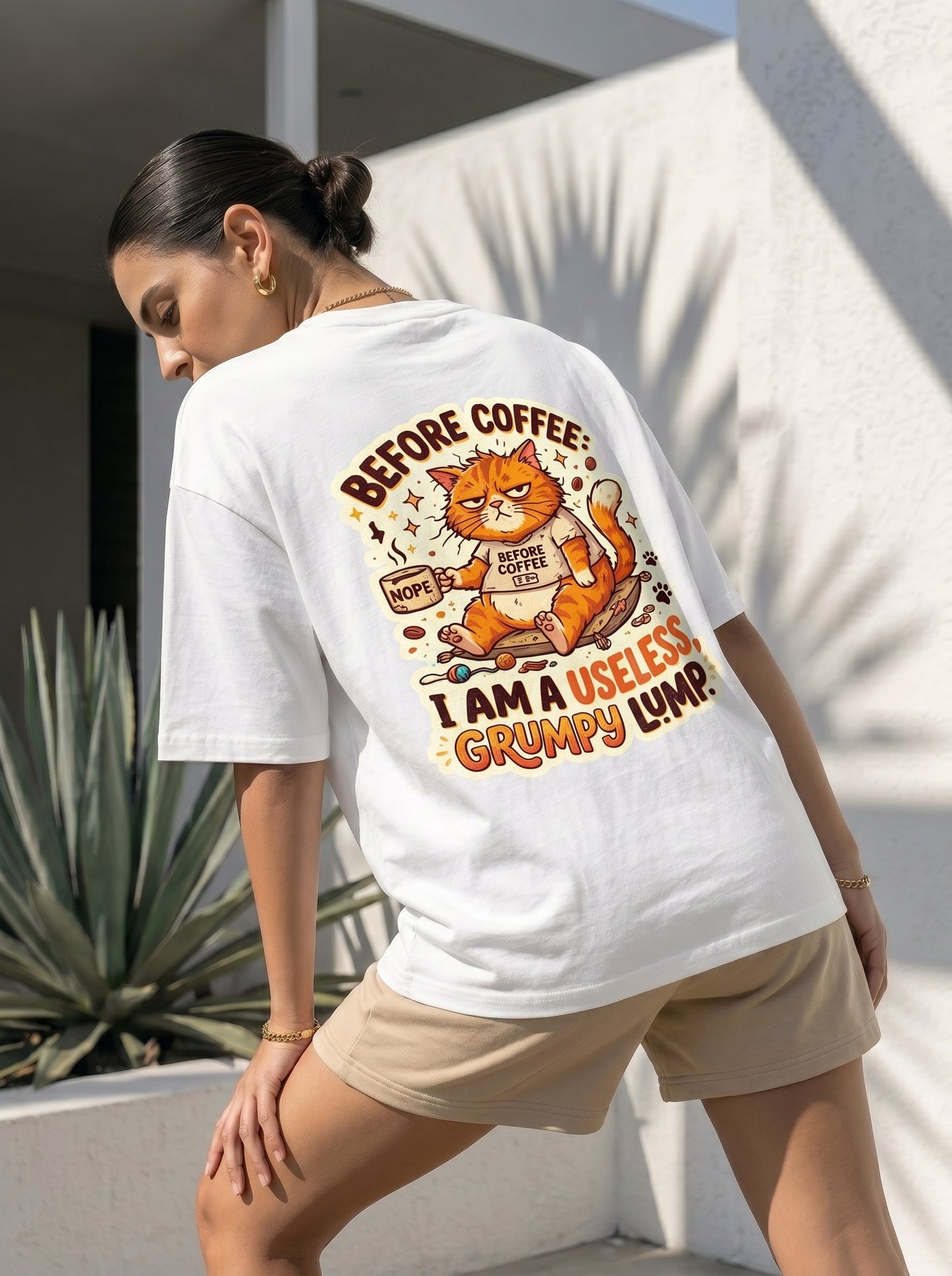 Before Coffee Grumpy Cat Oversized T-Shirt