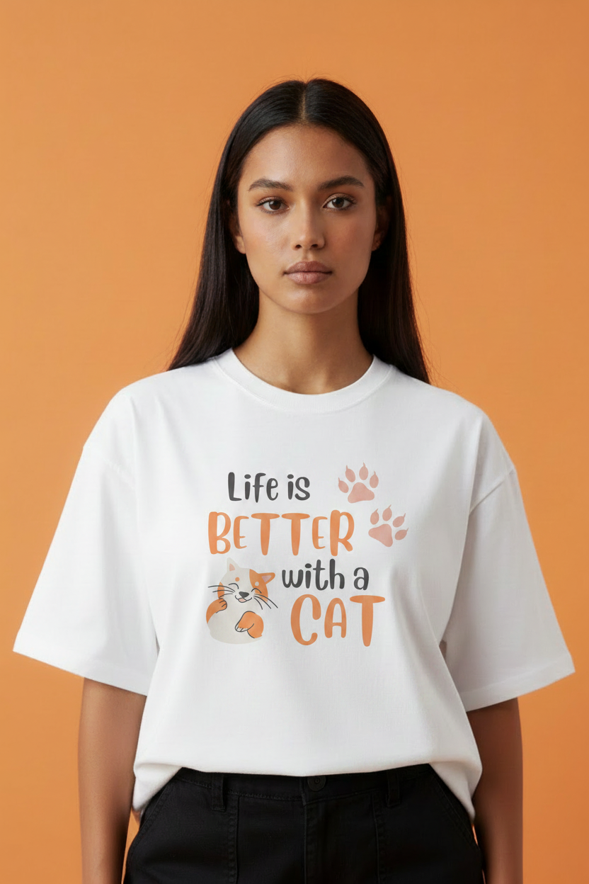 Hajar Close Up Cat Tee Orange