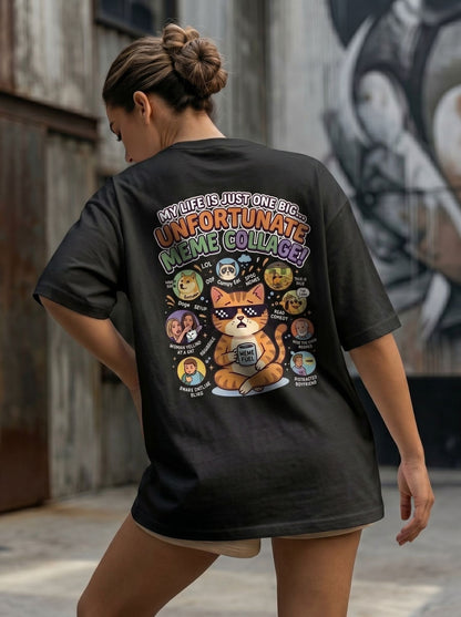 Unfortunate Meme Collage Oversized Cat Tee