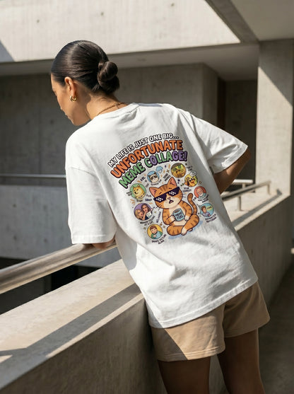 Unfortunate Meme Collage Oversized Cat Tee