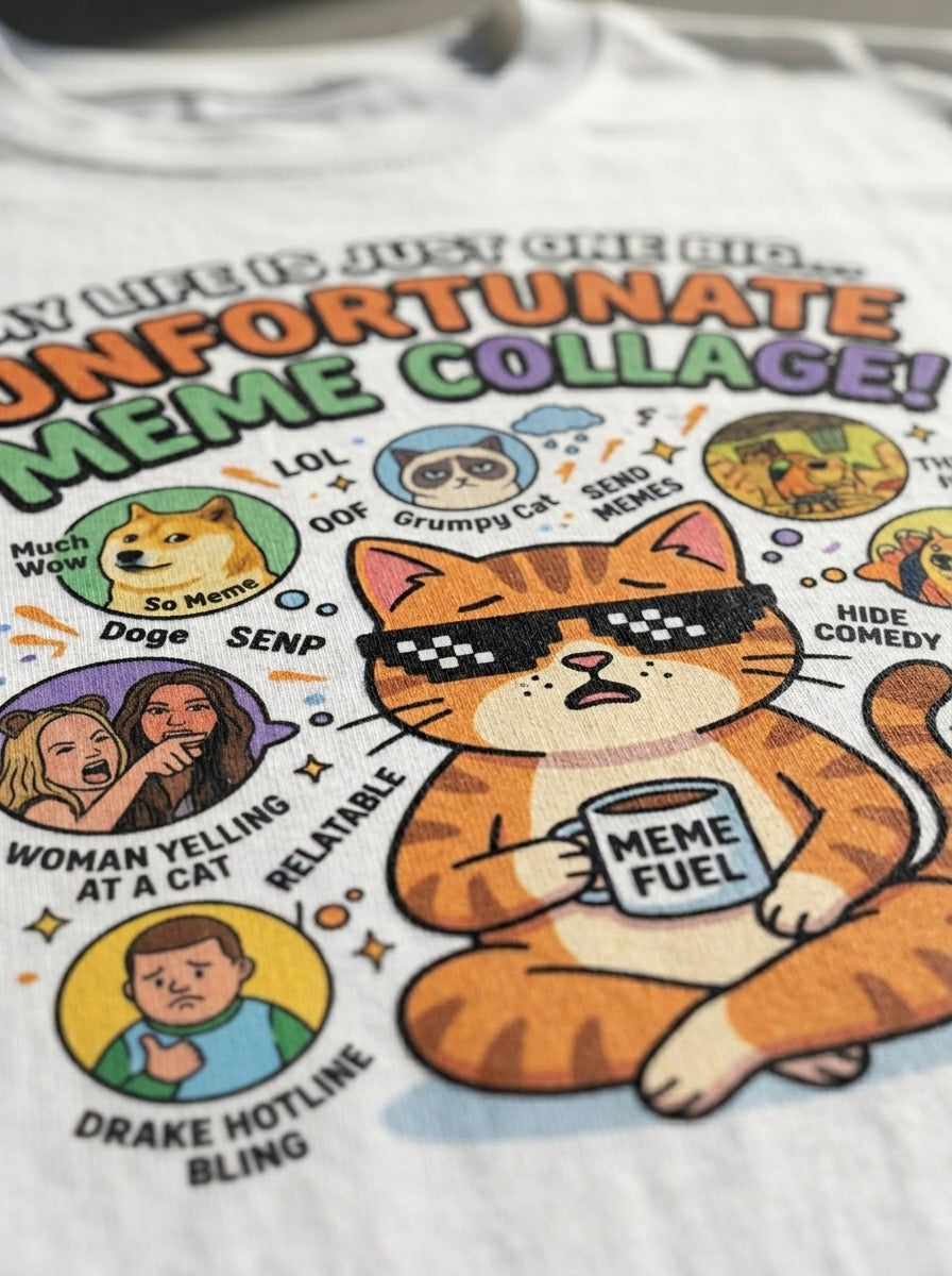 Unfortunate Meme Collage Oversized Cat Tee