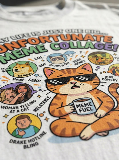 Unfortunate Meme Collage Oversized Cat Tee