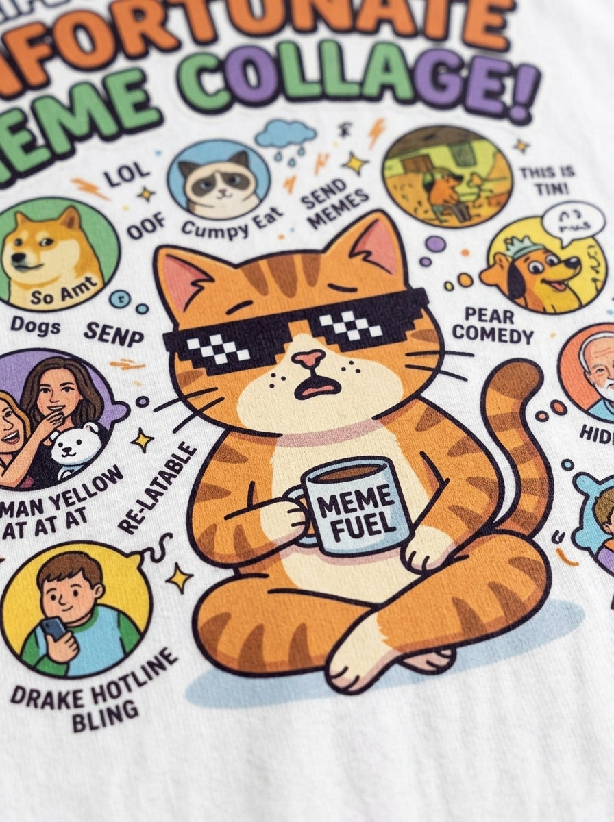 Unfortunate Meme Collage Oversized Cat Tee