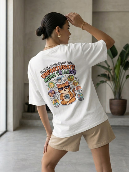 Unfortunate Meme Collage Oversized Cat Tee