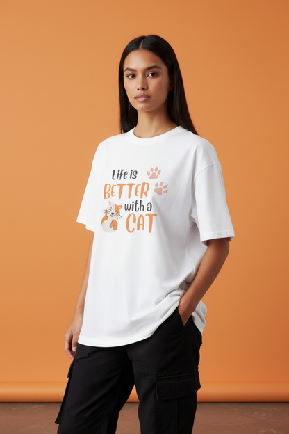 Hajar White Cat Tee Three Quarter