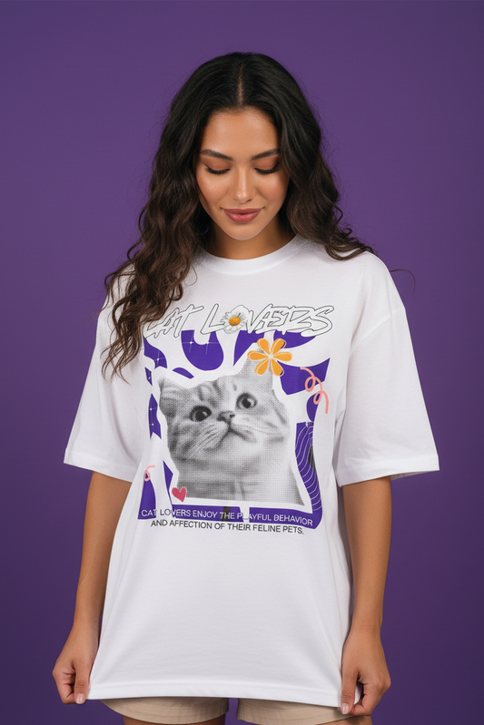 Hajar1 Cat Lovers White Close Tee