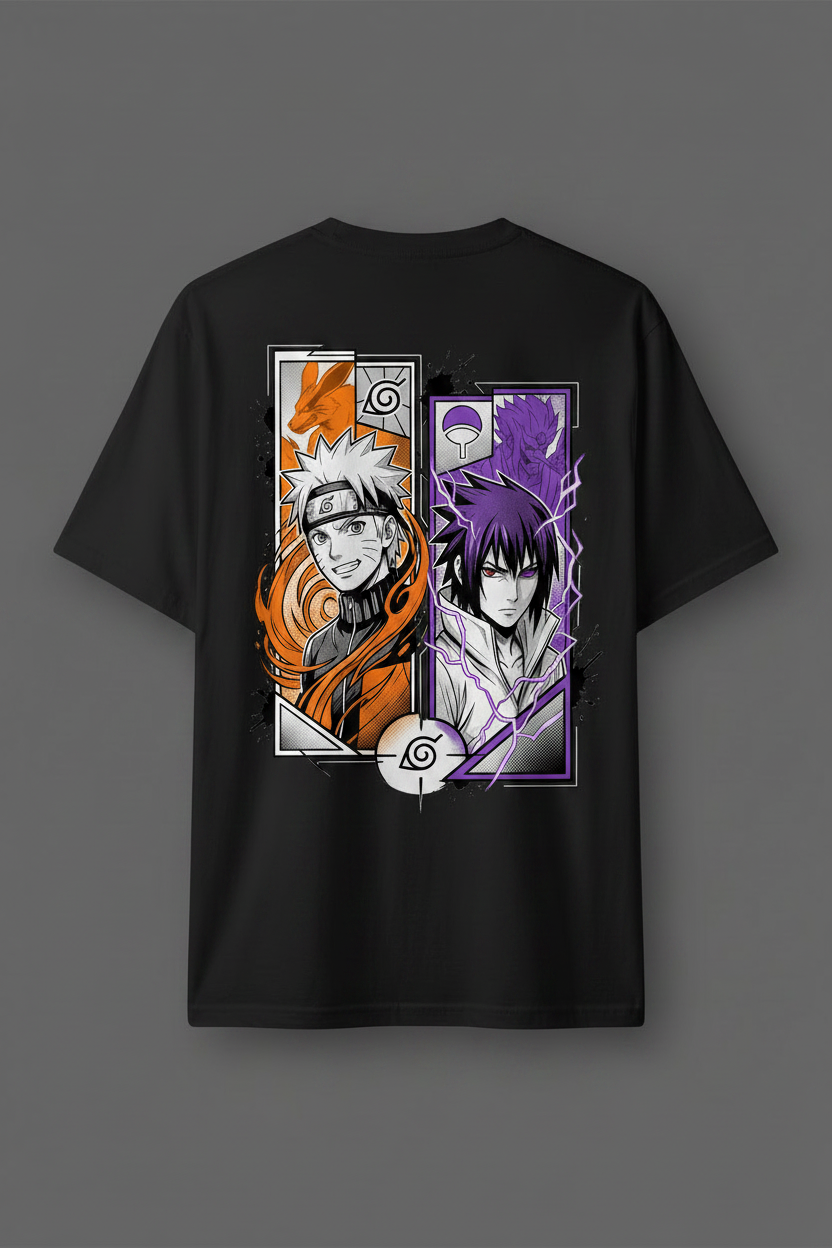 Naruto x Sasuke black oversized tee back print