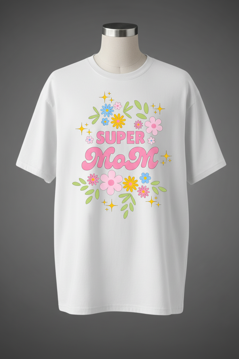 Super Mom Oversized Tee – White