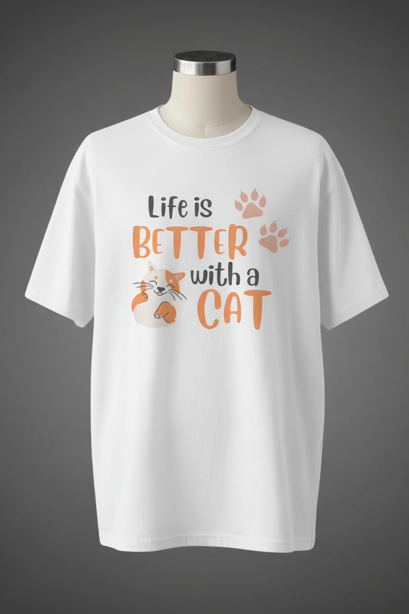 Life is Better with a Cat – White