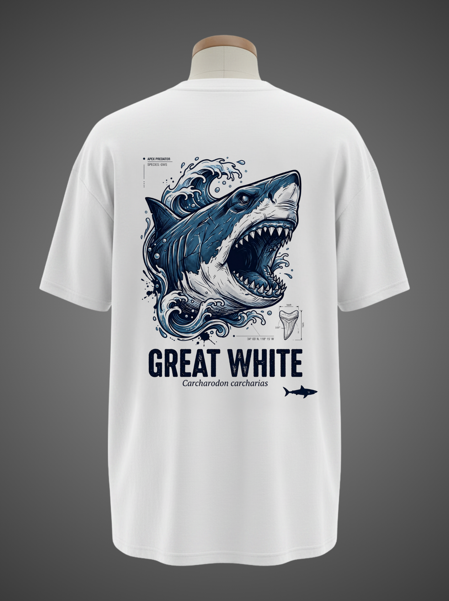 Great White Shark Oversized Tee – Deep Blue Terror